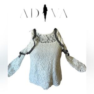 ADIVA Lace Cold Shoulder 3/4 Sleeve Blouse